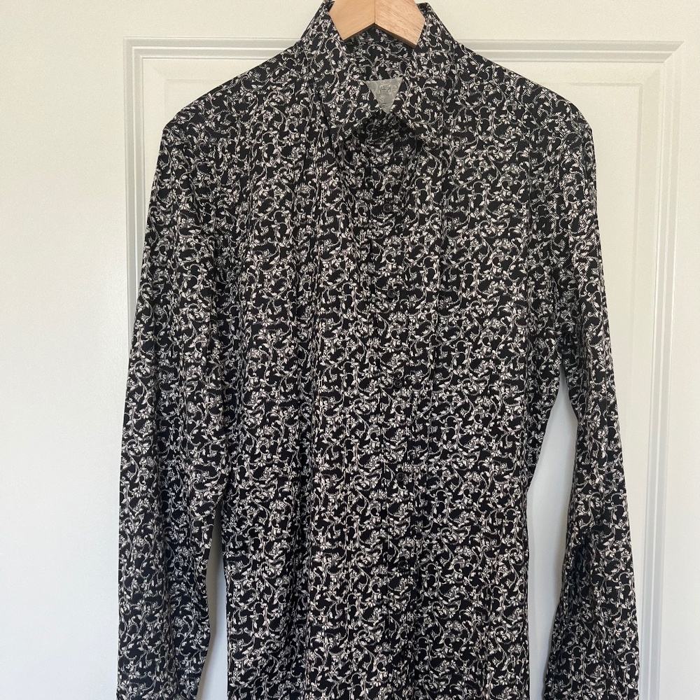 Men's Custom Tailored Slim Fit Dress Shirt Paisley Black/White Neck - 16.5"